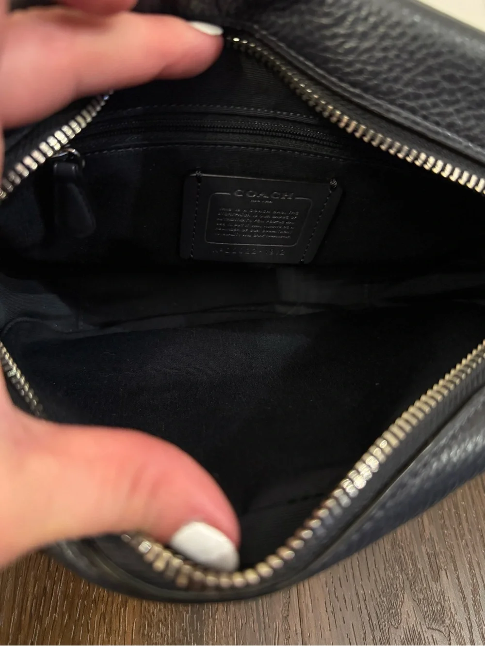 Coach Crossbody Bag in Brown, Black, Cream with Blue Strap Accents - Picture 5 of 9